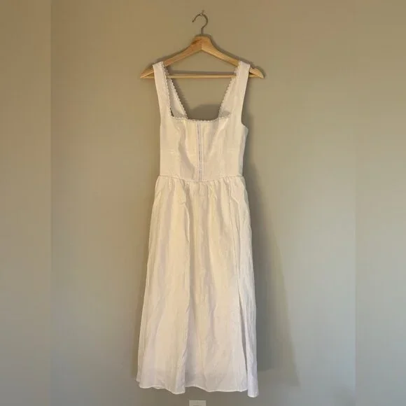 NEW Reformation Tagliatelle Linen Midi Dress in White Lace Detail | size 0 - Picture 7 of 13